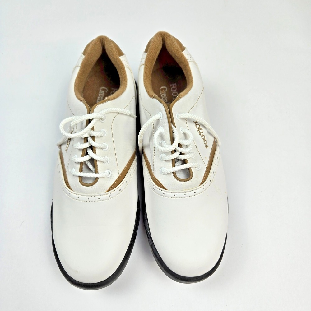 Footjoy Golf Shoes Mens Size 7 Contour Soft Spikes 48762 White Brown Comfort - Picture 4 of 10